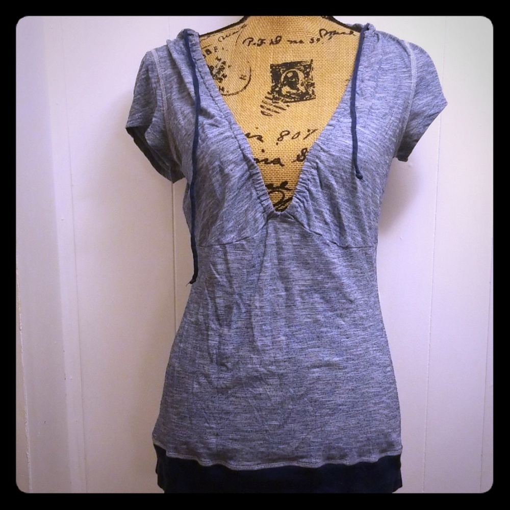 Nautical Blue Deep V Hooded Short sleeve Top Tee
